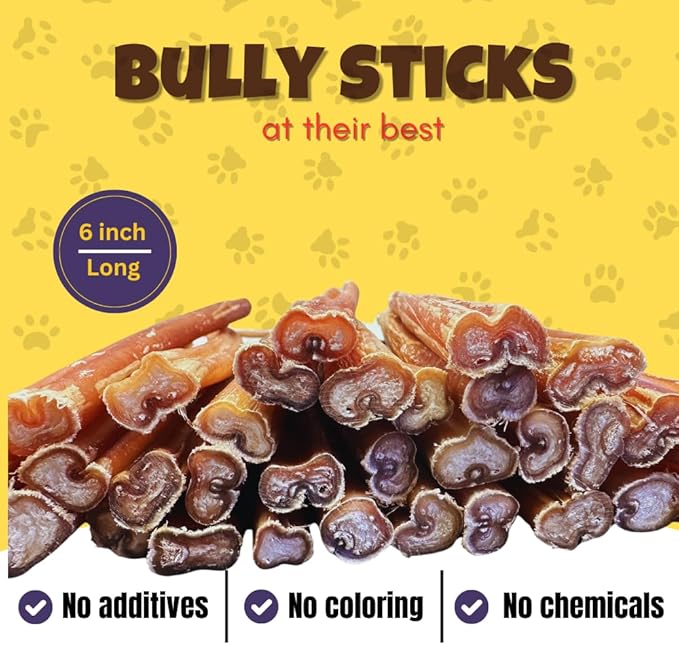 Woofley's 6" Mixed Thickness Buffalo Bully Sticks - (8 oz) -Bully Sticks for Dogs - Long Lasting Bully Stick Dog Chews