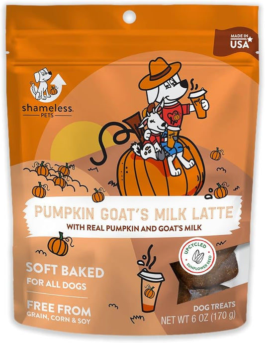 Shameless Pets Soft-Baked Dog Treats - Pumpkin Goat's Milk Latte Grain-Free Dog Snacks for Medium & Large Dogs, Natural & Healthy Dog Chews, Doggy Treats for Older & Senior Dogs, Made in USA