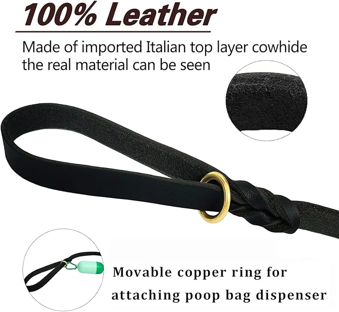 Leather Dog Leash 4ft x 3/4 inch, Heavy Duty Dog Training Leash, Strong Sturdy Genuine Leather Braided Pet Leashes, Soft and Comfortable Pet Lead for Large, Medium Dogs