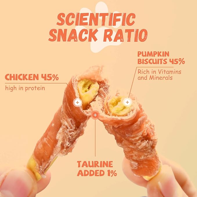 Dog Treats Pumpkin Biscuits Chicken Wrapped, Healthy Chewy Snacks High Fiber Low Fat, Training Treats for Small Medium Large Dogs, 10.6 oz