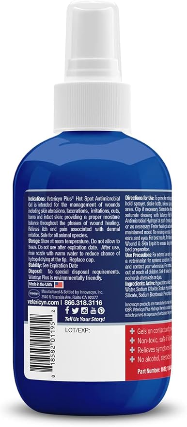 Vetericyn Plus Dog Hot Spot Gel | Spray-On Hot Spot Care for Dogs, Relieves Dog Itchy Skin and Allergy Symptoms, Helps with Skin Inflammation and Redness, Safe for All Animals. 3 ounces