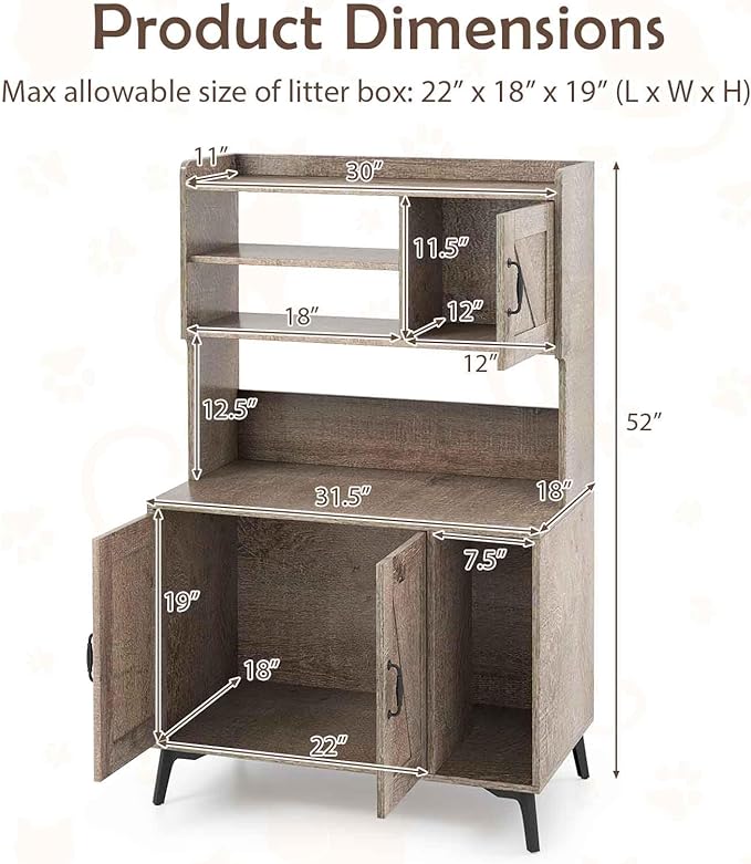 PETSITE Cat Litter Box Enclosure with Storage Shelf, 52 Inches Tall Modern Wooden Hidden Litter Box Furniture with Storage Shelving, Ideal for Indoor Cats (Oak)