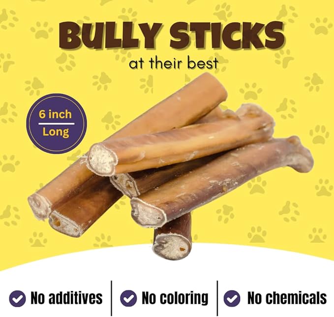 Woofley's 6" Jumbo Thick Buffalo Bully Sticks - (18 Count) - Bully Sticks for Dogs - Long Lasting Bully Stick Dog Chews