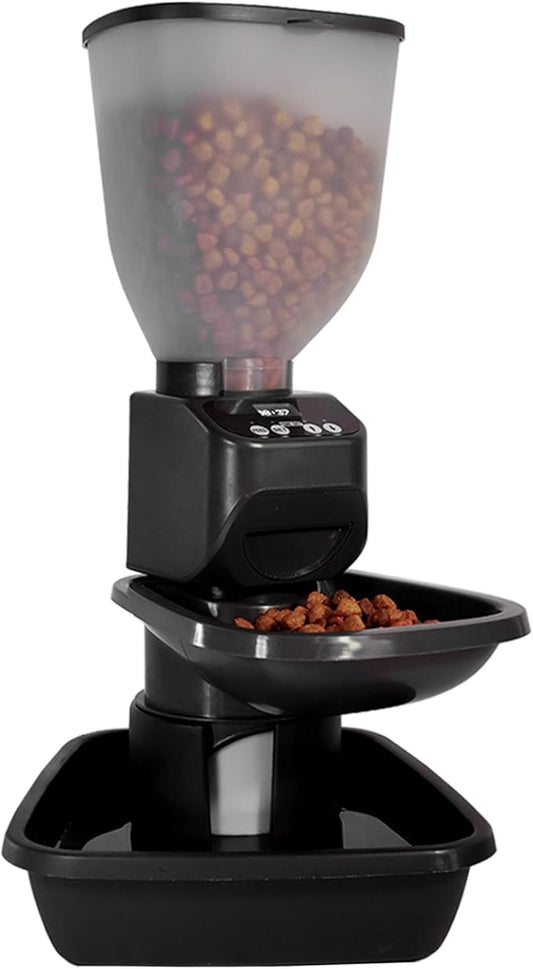 Automatic Dog & Cat Food Feeder with Water Dispenser – Smart Pet Feeder with Portion Control, OLED Display, Anti Jam Design, Battery Operated Dispenser for Small Pets - Black