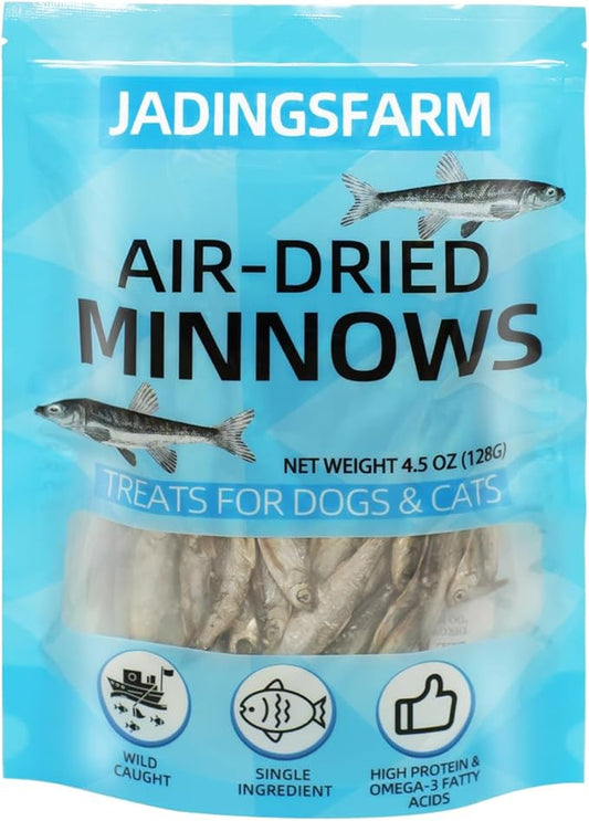 Minnows, 4.5oz Natural Air-Dried Minnows Dog and Cat Treats, Grain-Free, High-Protein, Single-Ingredient Fish Snacks for Training