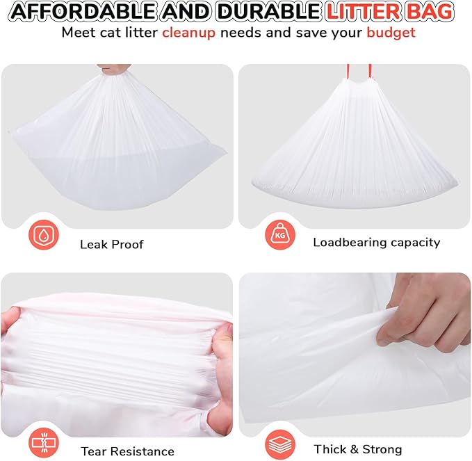 40 Count Thicken Cat Litter Box Liners for Automatic Cat Litter Box and Litter-Robot 4/3, Heavy-Duty Drawstring Kitten Litter Drawer Liners Disposable 25" x 16"