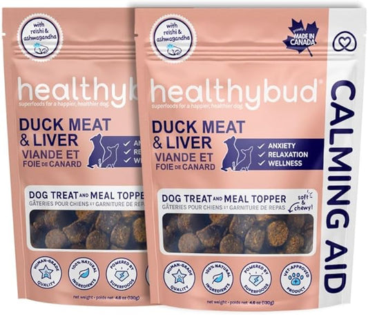 healthybud Calming Aid, Natural Duck Dog Treats & Toppers for Stress Relief - Dog Separation Anxiety, Stress Reduction - Support Calm, Immunity Health (4.6oz per Pack 2-Pack)