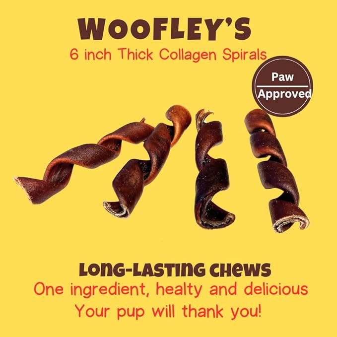 Woofley's 6 Inch Collagen Springs for Dogs - 100 Count - Collagen Chews - Bully Stick Spiral Rawhide Alternative - Medium & Large Dogs