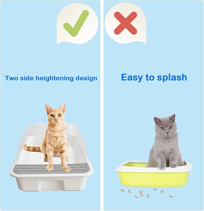 Open Cat Litter Box with High Side,Heightening Anti-Splashing Cats Litter Pan,Kitten Toilet with Litter Sifting Scoop,Semi-Enclosed Removable Kittens Litter for Easy to Clean Boxes No Odor