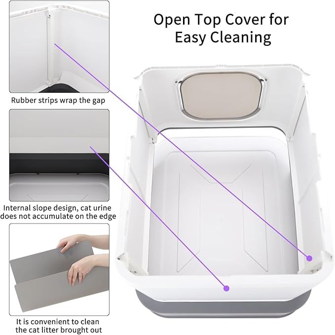 RIZZARI Cat Litter Box Stainless Steel Top-Entry : Leak-Proof Enclosed Design Reduces Odor, for Indoor Cats & Owners (Dark Gray)