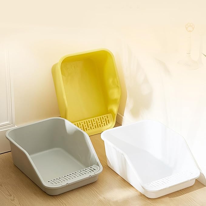 SpaceTime Large Cat Litter Box with High Sides,Cat Boxes for Indoor Cats,Cat Litter Pan for Kitty,Litter Box with Low Entry,Easy to Clean,Anti-Splashing(White)