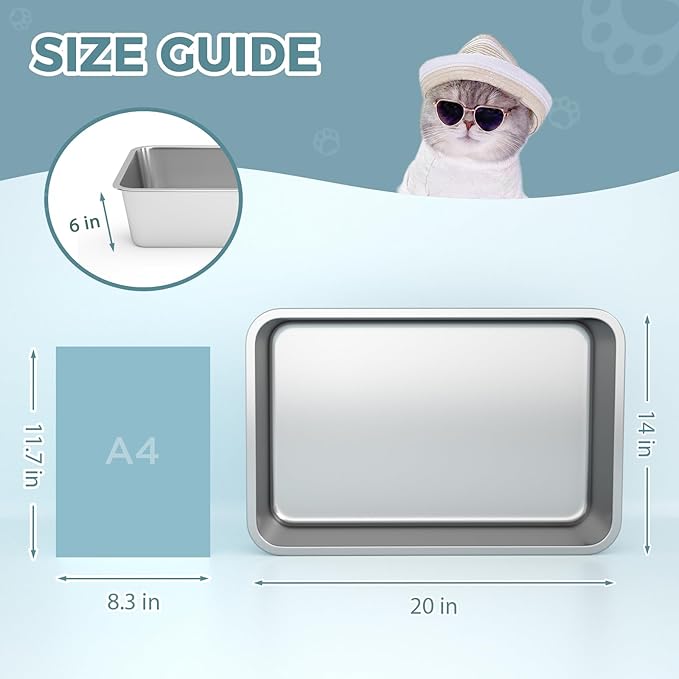 Stainless Steel Cat Litter Box, 6in Cat Litter Pan for Cats and Rabbits, Metal Litter Box High Sides Nonstick Odor Control Anti-Corrosion