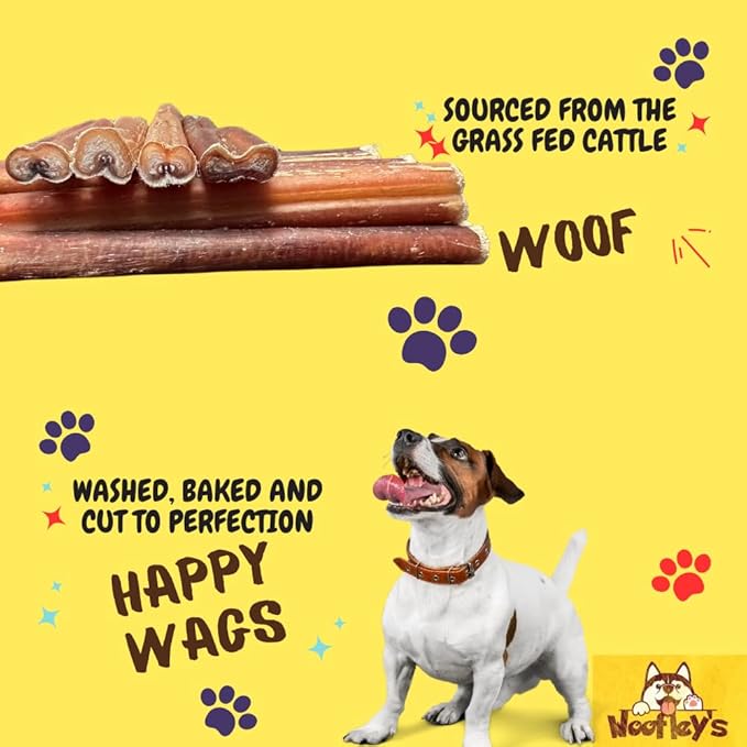 Woofley's 12" Regular Sized Buffalo Bully Sticks - (12 Count) - Bully Sticks for Dogs - Long Lasting Bully Stick Dog Chews