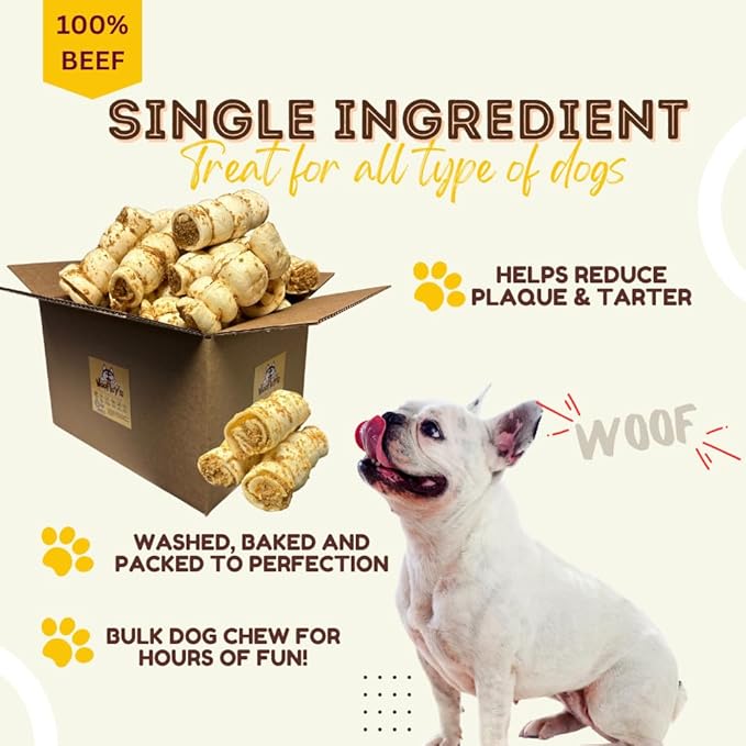 Woofley's 10-12" Bully Dusted Beef Cheek Roll - (5 Count)- Beef Cheek Rolls for Dogs - Long Lasting Natural Dog Chews
