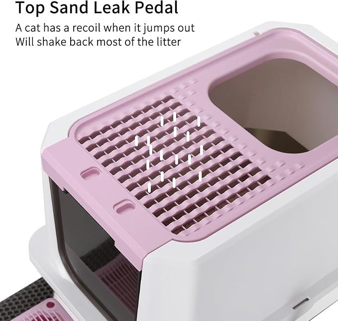 RIZZARI Stainless Steel Cat Litter Box, Odorless Enclosed Litter Box with Top Holes, Large Litter Pan for Small to Large Sized Cats (Dark Pink, 24" L*16" W*18" H)