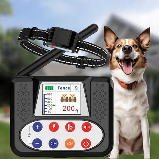 Wireless Dog Fence System, Electric Fence for Dogs with Big LCD Screen, 2 in 1 Portable Wireless Pet Perimeter for Outdoor, Pet Remote Training collar, Adjustable Collar for Big Medium Small Dogs