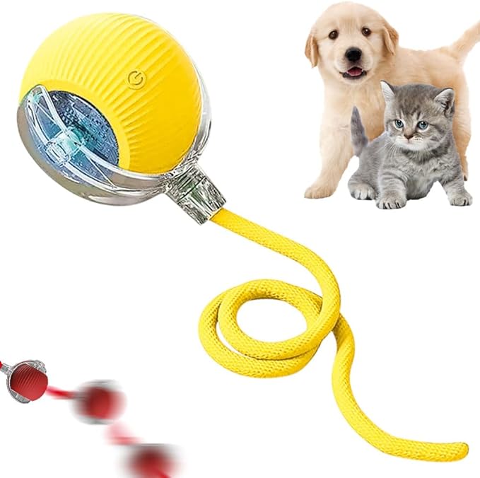 Yilia Interactive Rolling Cat Dog Ball Toy, Upgrade Automatic Moving Cat Toys, Self Rolling Dog Ball Interactive Cat Toys, Smart Automatic Electric Balls Toys for Bored Cats Dogs (Yellow)