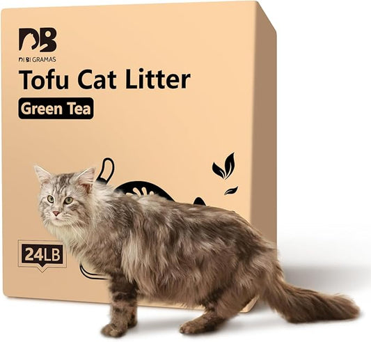 Cat Litter 24LB/4 Packs Dust-Free Clumping Tofu Cat Litter Quickly Absorb Odors Toilet Can Flush Into The Toilet Pure Natural tofu cat Litter (Green Tea)