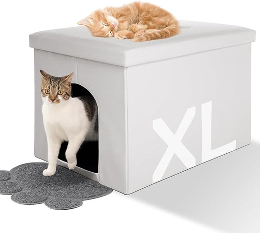MEEXPAWS Cat Litter Box Enclosure Furniture Hidden, Cat Washroom Bench Storage Cabinet |Large 25.6'' x 17.7'' x 17.7''| Dog Proof | Waterproof Inside/Easy Clean | Easy Assembly | Odor Control(White)