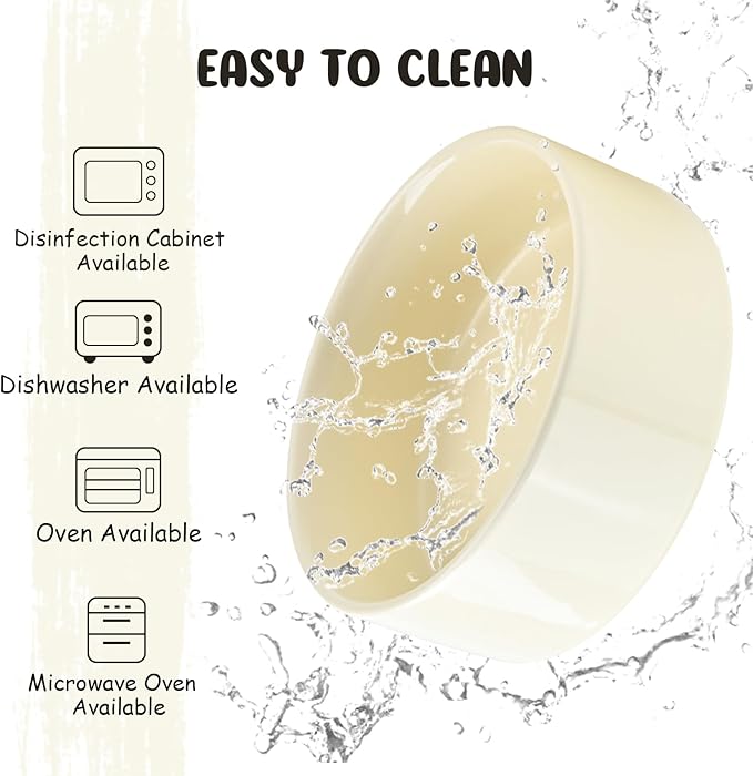 SPUNKYJUNKY 15° Slanted Ceramic Dog and Cat Bowl with Wooden Stand, Tilted Bulldog Food and Water Bowl No Slip Non-Spill for Cats Medium Dogs Big Face Pets 13.5 OZ (1.7 Cups, Beige × 2)