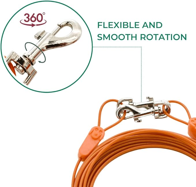 40FT Tie-Out Cables for Dogs - Strong, Safe, and Durable Dog Tie-Outs for Small Dogs up to 125 Pounds - Weather and Wear Resistant Galvanized Aircraft Cable for Outside Use