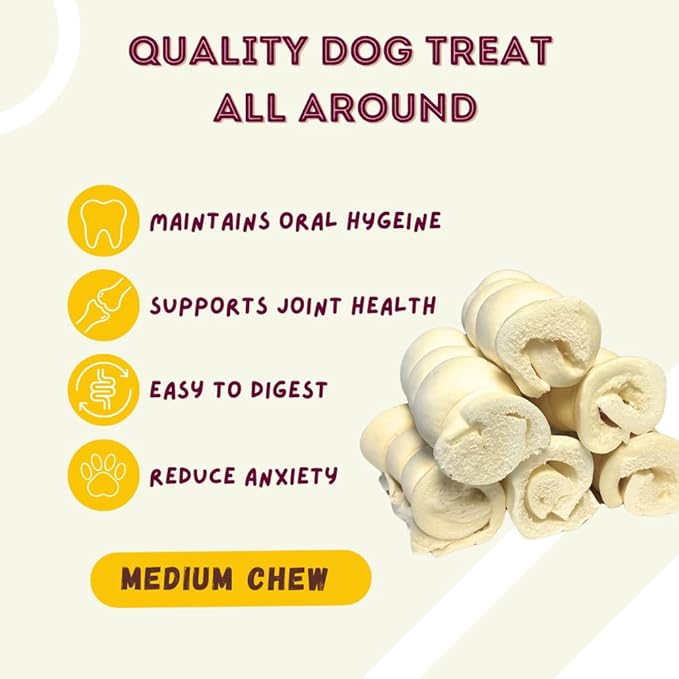Woofley's 4" Buffalo Beef Cheek Roll -(50 Count)- Beef Cheek Rolls for Dogs - Long Lasting Natural Dog Chews