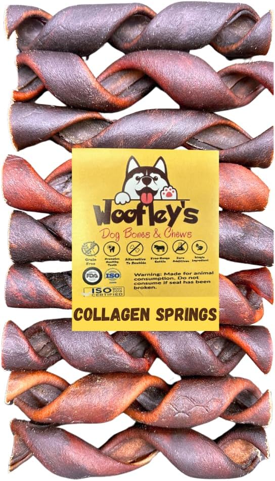 Woofley's 6 Inch Collagen Springs - 12 Count - Collagen Chews for Medium & Large Dogs - Bully Stick Spiral Rawhide Alternative