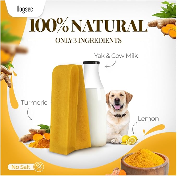 Dogsee Himalayan Yak Cheese Dog Chews with Turmeric/Curcumin 2lb (Large - 8 Chews) | Dog Treats Healthy | Hip & Joint Health Support for Dogs | Long Lasting Dental Treats
