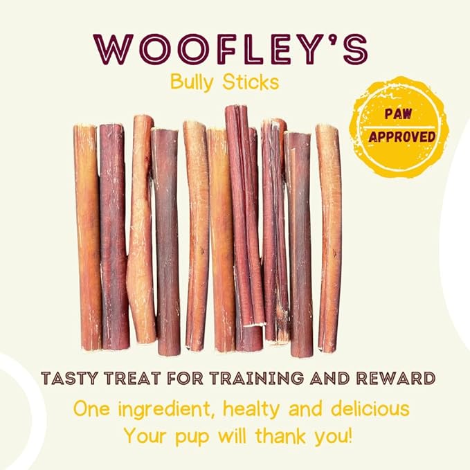 Woofley's 6" Regular Sized Buffalo Bully Sticks - (100 Count) - Bully Sticks for Dogs - Long Lasting Bully Stick Dog Chews