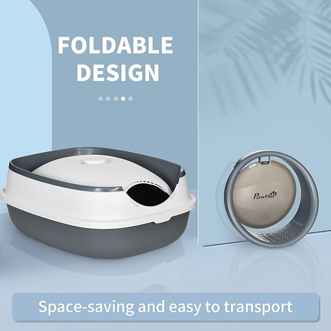 PawHut Cat Litter Box with Lid, Covered Litter Box w/High Sides, Air Freshener, Large Two-Way Entrance Kitty Toilet, Foldable, Easy Clean, White