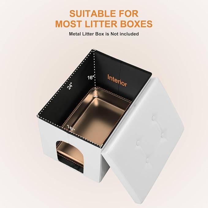 MEEXPAWS Cat Litter Box Enclosure Furniture Hidden, Cat Washroom Bench Storage Cabinet |Large 25.6'' x 17.7'' x 17.7''| Dog Proof | Waterproof Inside/Easy Clean | Easy Assembly | Odor Control(White)