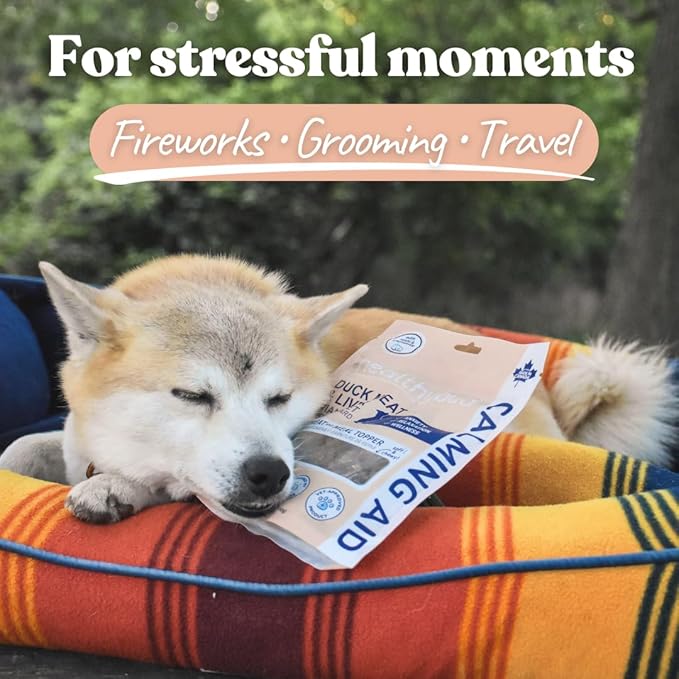 healthybud Calming Aid, Natural Duck Dog Treats & Toppers for Stress Relief - Dog Separation Anxiety, Stress Reduction - Support Calm, Immunity Health (4.6oz per Pack 2-Pack)