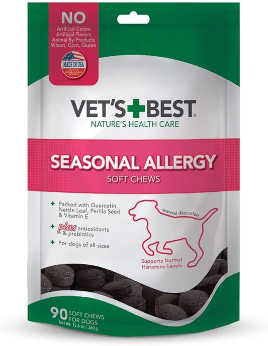 Vet's Best Seasonal Allergy Soft Chew Dog Supplements - Soothes Dogs Skin Irritation Due to Seasonal Allergies - Maintain Histamine Levels - 90 Day Supply