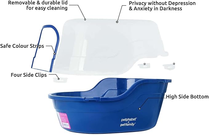 petphabet Covered Litter Box, Jumbo Hooded Cat Litter Box Holds Up to Two Small Cats Simultaneously,Extra Large (Navy Blue)…