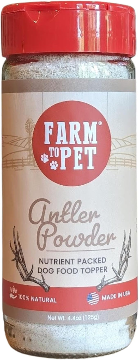 Farm To Pet - Dry Dog Food Toppers - 4.4 oz Elk Antler Meal Toppers for Dogs, Single Ingredient, All Natural, Healthy for Small, Medium, Large Breeds, and Puppies (Made in The USA)