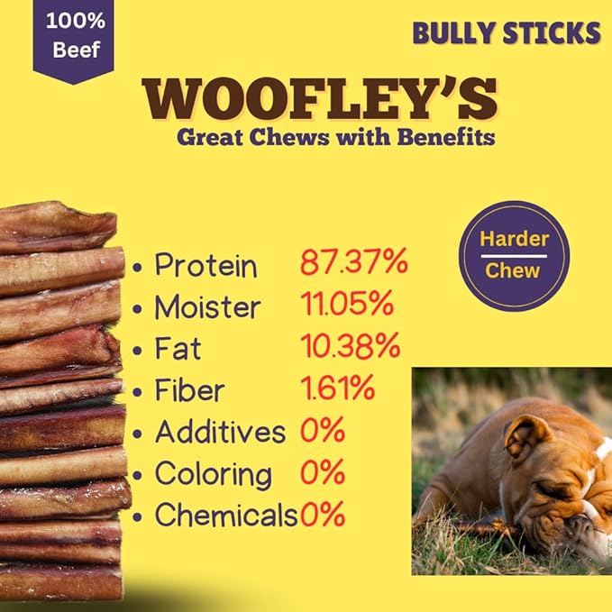 Woofley's 6" Jumbo Thick Buffalo Bully Sticks - (18 Count) - Bully Sticks for Dogs - Long Lasting Bully Stick Dog Chews