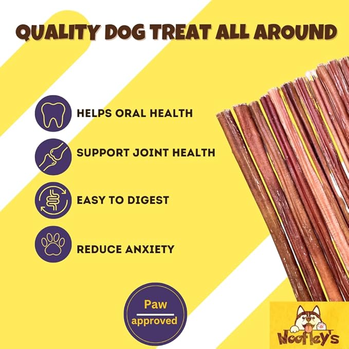 Woofley's 12" Regular Sized Buffalo Bully Sticks - (12 Count) - Bully Sticks for Dogs - Long Lasting Bully Stick Dog Chews