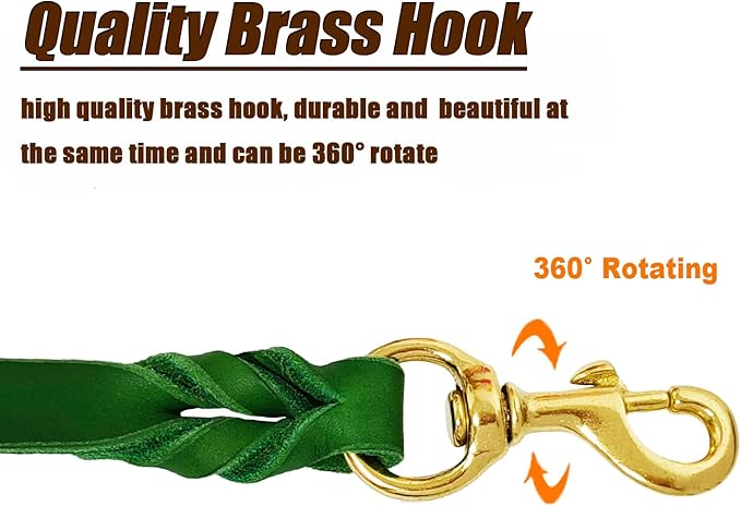 LWBMG Leather Dog Leash 6ft x 1/2 inch, Heavy Duty Pet Leash, Strong Sturdy Genuine Leather Braided Dog Leashes, Soft and Comfortable Puppy Leashes for Small Medium Dogs Training Walking Green
