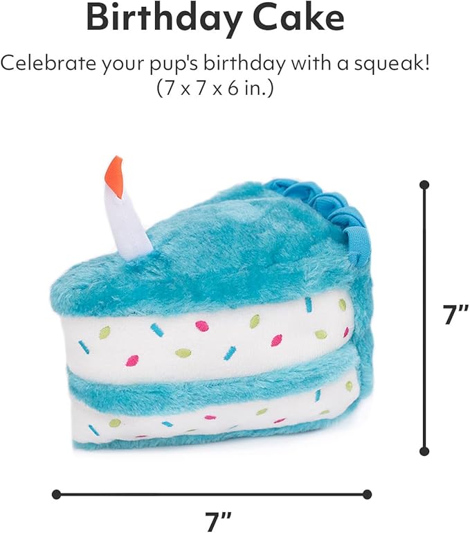 ZippyPaws Birthday Cake- Dog Squeaky Toys to Keep Them Busy, Funny Food Plush for Small, Medium, & Large Dogs, Cute Stuffed Puppy Toy, Pet Products, Gift for Dogs of All Breeds, Soft and Cuddly- Blue