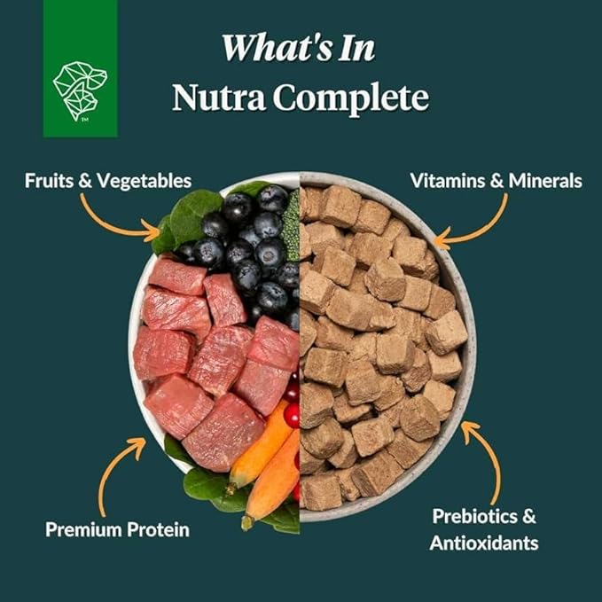 ULTIMATE PET NUTRITION Nutra Complete, 100% Freeze Dried Raw Veterinarian Formulated Dog Food with Antioxidants Prebiotics and Amino Acids (1 Pound, Beef)