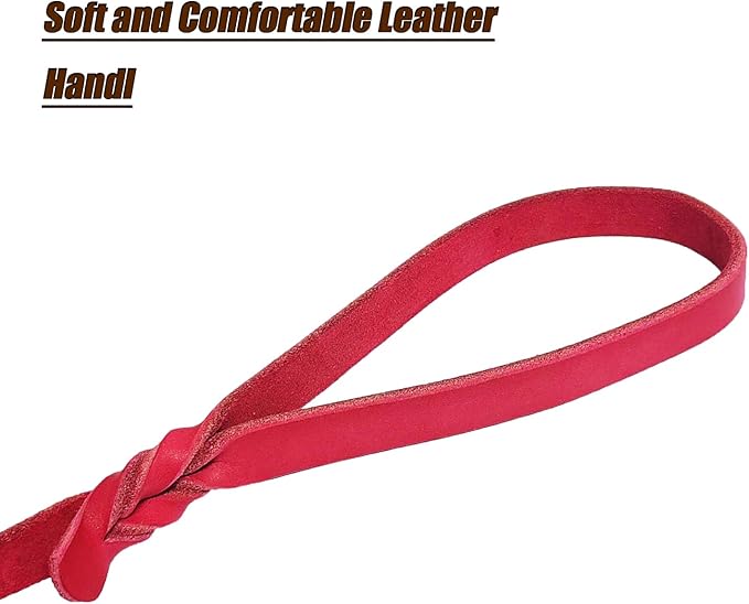 LWBMG Leather Dog Leash 4ft, Heavy Duty Dog Lead, Strong Genuine Leather Braided Pet Leash, Soft and Comfortable Pet Leashes for Large, Medium Dogs Training Red