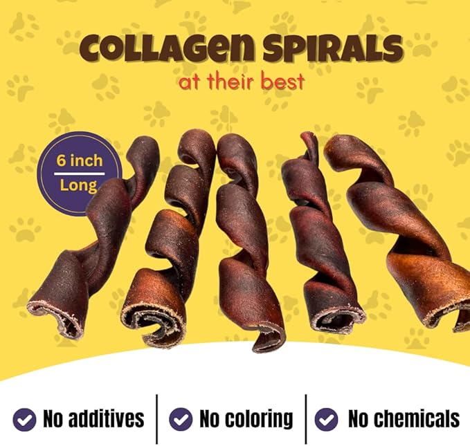 Woofley's 6 Inch Collagen Springs for Dogs - 100 Count - Collagen Chews - Bully Stick Spiral Rawhide Alternative - Medium & Large Dogs