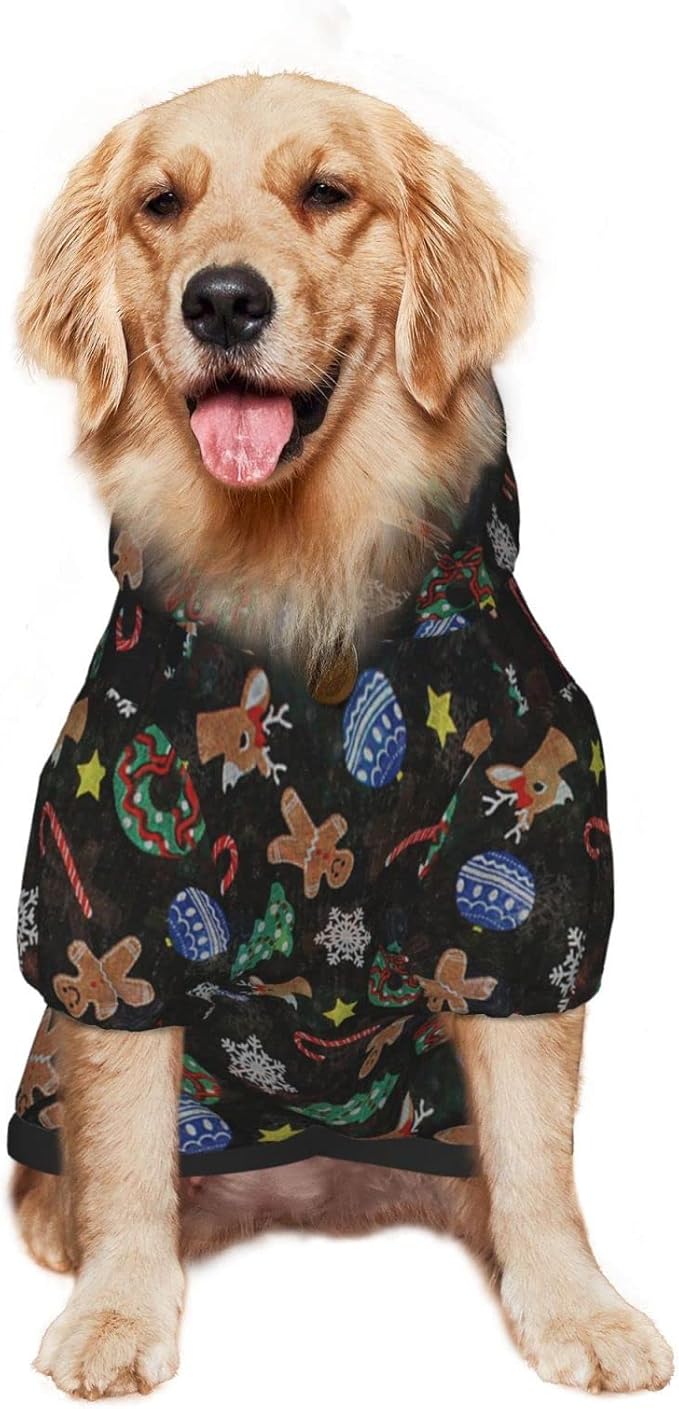Xmas Tree Reindeer Ginger Cookie Hoodie,Christmas Cosplay Dog Clothes with Pocket and Hat Winter Clothes Sweaters Small