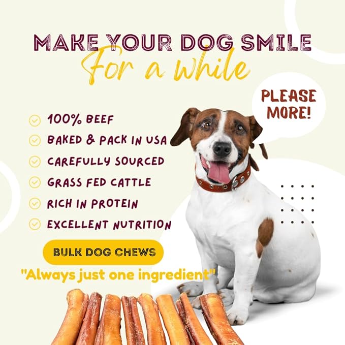 Woofley's 6" Regular Sized Buffalo Bully Sticks - (100 Count) - Bully Sticks for Dogs - Long Lasting Bully Stick Dog Chews