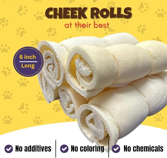 Woofley's 5-6" Buffalo Beef Cheek Roll -(10 Count)- Beef Cheek Rolls for Dogs - Long Lasting Natural Dog Chews