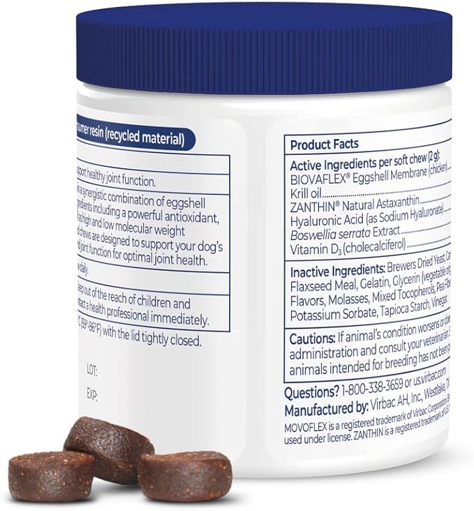 Advanced Soft Chews Hip and Joint Support Supplement for Small Dogs 120 Count by Virbac