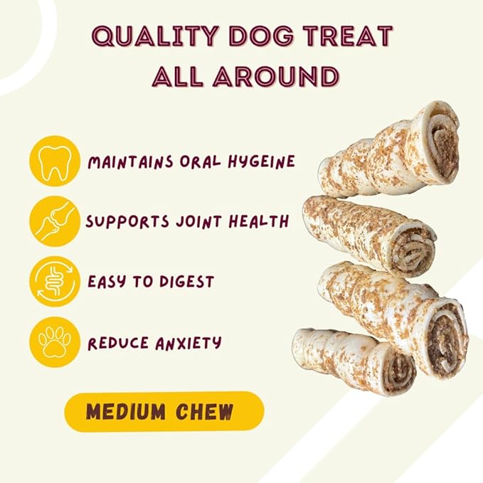 Woofley's 10-12" Bully Dusted Beef Cheek Roll - (5 Count)- Beef Cheek Rolls for Dogs - Long Lasting Natural Dog Chews
