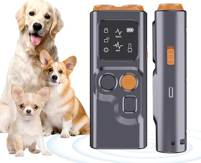 Ultrasonic Dog Bark Deterrent Device with LED Flashlight & Rechargeable Battery, 20ft Range Anti Barking Control for Indoor/Outdoor Use, Safe Alternative to Shock Collars（Classic Model）