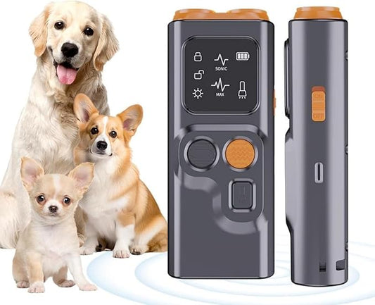 Ultrasonic Dog Bark Deterrent Device with LED Flashlight & Rechargeable Battery, 20ft Range Anti Barking Control for Indoor/Outdoor Use, Safe Alternative to Shock Collars（Classic Model）