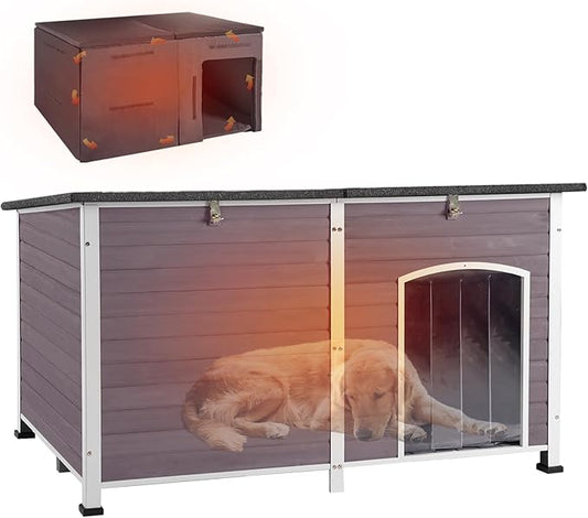 59.1" Large Dog House Outdoor with Insulated Liner for Winter Insulation Dog Kennel Upgrade All-Around Metal Fame Durable for Large Medium Small Dogs